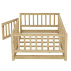 Zeus & Ruta Wood Floor Bed with Safety Fence & Door, Slat Support for Kids