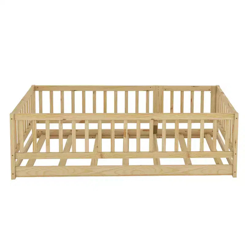 Zeus & Ruta Wood Floor Bed with Safety Fence & Door, Slat Support for Kids
