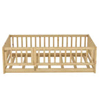 Zeus & Ruta Wood Floor Bed with Safety Fence & Door, Slat Support for Kids