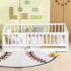Zeus & Ruta Wood Floor Bed with Safety Fence & Door, Slat Support for Kids