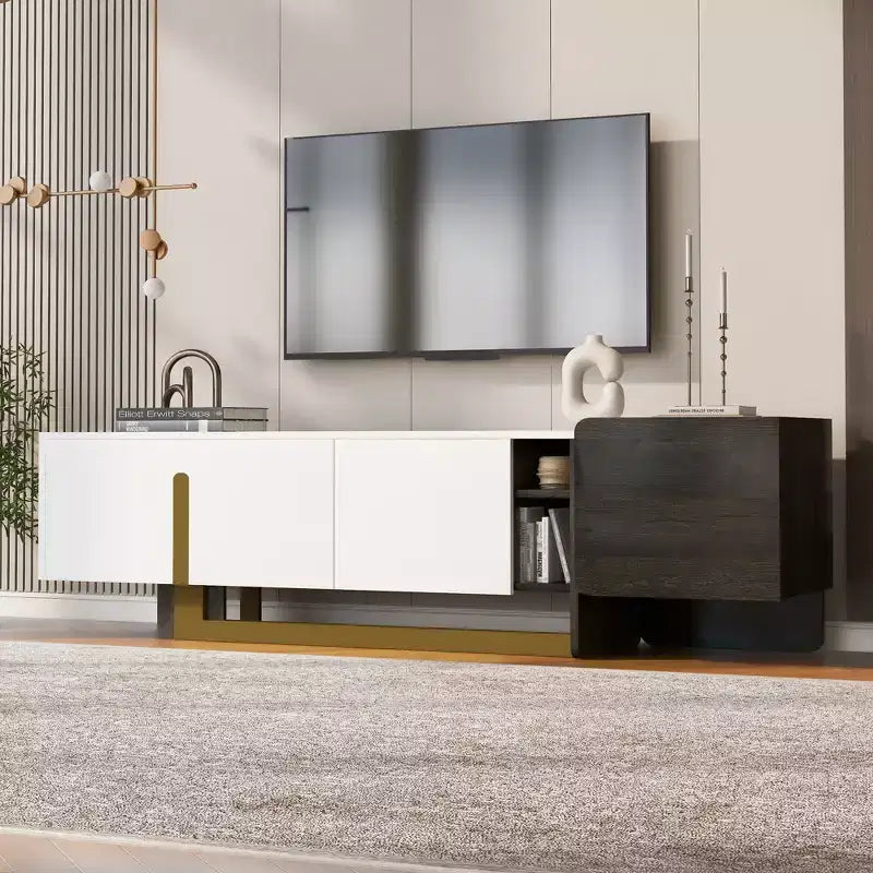 Meuble TV moderne avec tiroir pour téléviseurs de 70 pouces, meuble de rangement TV avec étagères réglables, centre de divertissement avec pieds en métal