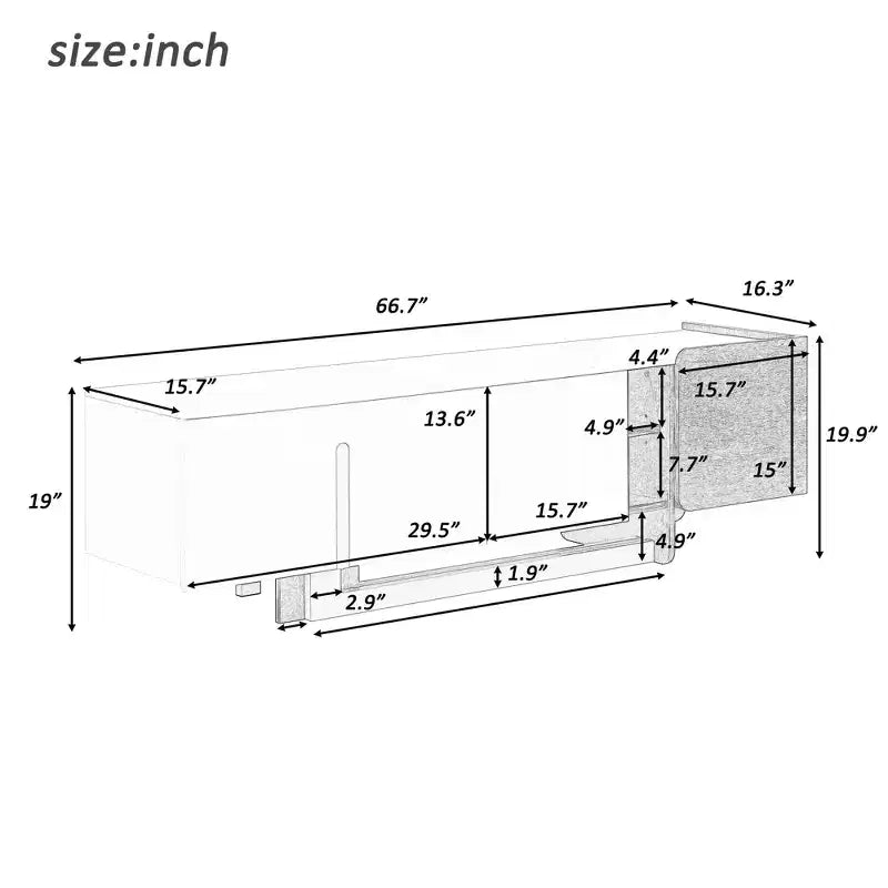 Meuble TV moderne avec tiroir pour téléviseurs de 70 pouces, meuble de rangement TV avec étagères réglables, centre de divertissement avec pieds en métal