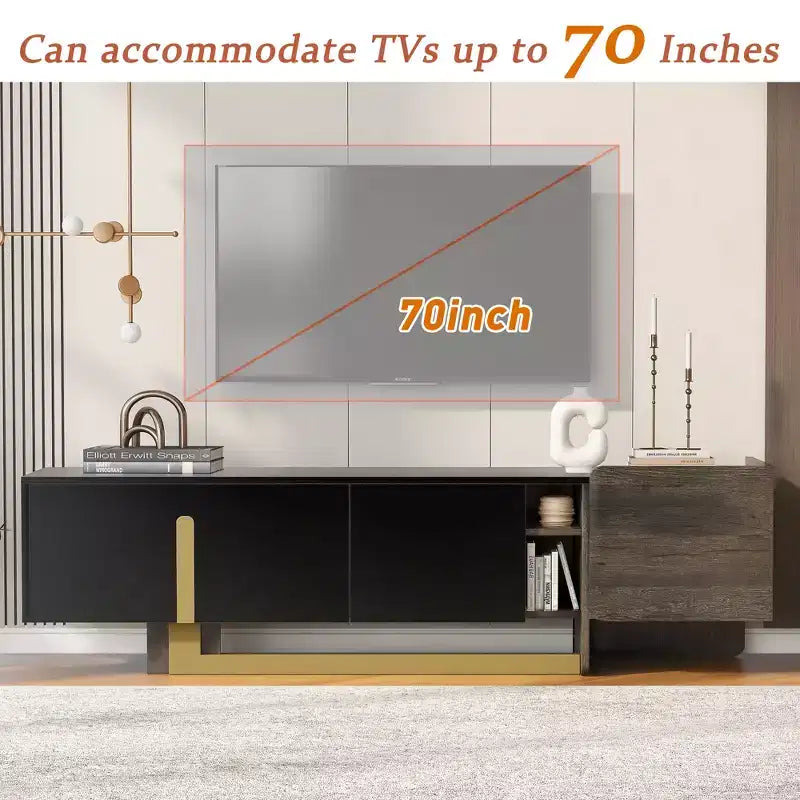 Meuble TV moderne avec tiroir pour téléviseurs de 70 pouces, meuble de rangement TV avec étagères réglables, centre de divertissement avec pieds en métal