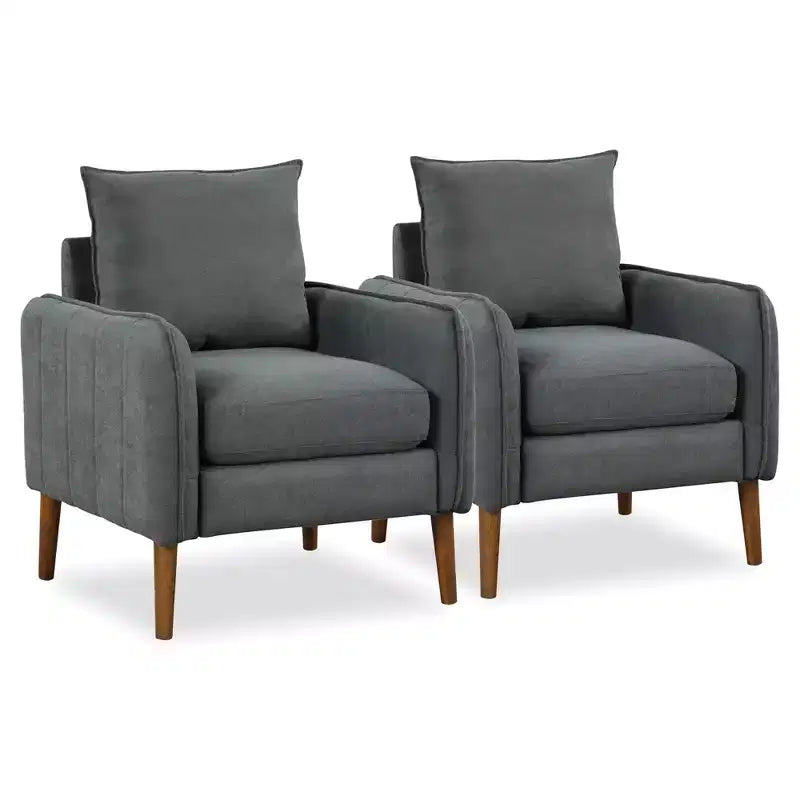Costway 2PCS Modern Accent Chair Upholstered Mid-Century Armchair w/ Rubber Wood Legs