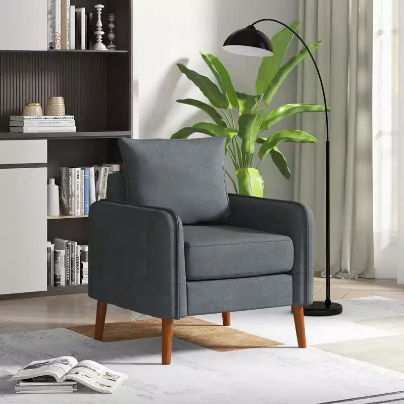Costway Lot de 2 fauteuils d'appoint modernes rembourrés de style Mid-Century avec pieds en bois d'hévéa