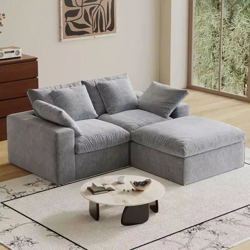 Canapé d'angle modulable sans accoudoirs Swtroom 79L, mousse haute densité 35D avec accoudoirs extra-larges, canapé modulaire à compression