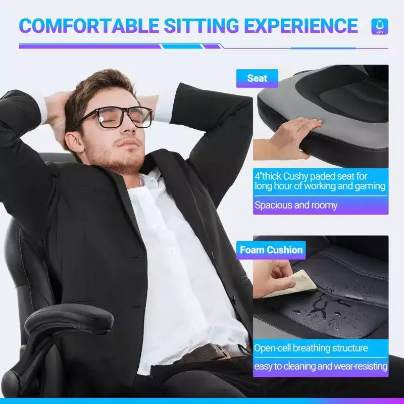 Chaise de jeu ergonomique TUYOHW, chaise de bureau avec dossier en S, mode bascule et hauteur réglable, mousse haute résilience