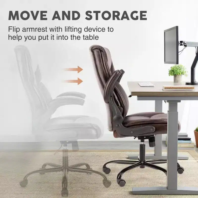 Chaise de bureau ergonomique en cuir PU TUYOHW, chaise de bureau de direction à dossier haut avec accoudoirs relevables et support lombaire dynamique, capacité de 125 kg