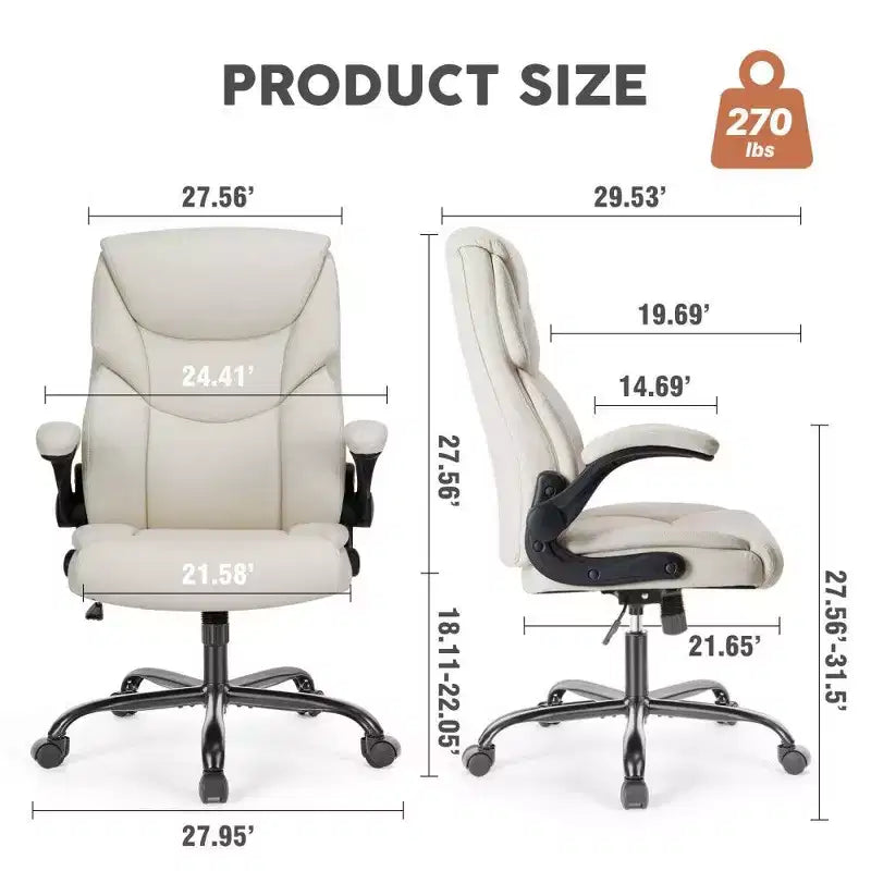 Chaise de bureau ergonomique en cuir PU TUYOHW, chaise de bureau de direction à dossier haut avec accoudoirs relevables et support lombaire dynamique, capacité de 125 kg
