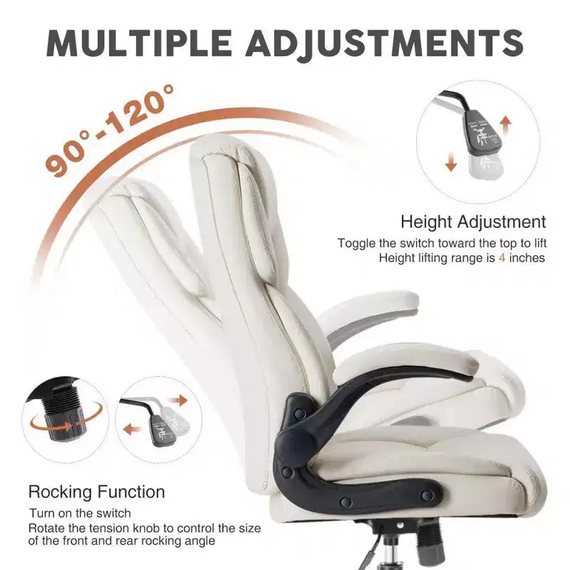 Chaise de bureau ergonomique en cuir PU TUYOHW, chaise de bureau de direction à dossier haut avec accoudoirs relevables et support lombaire dynamique, capacité de 125 kg