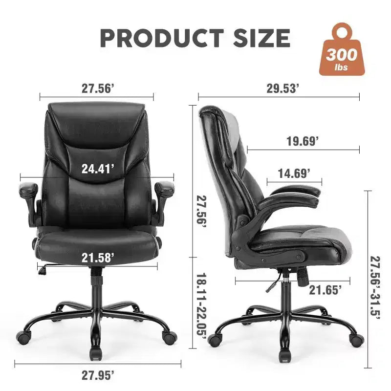 Chaise de bureau ergonomique en cuir PU TUYOHW, chaise de bureau de direction à dossier haut avec accoudoirs relevables et support lombaire dynamique, capacité de 125 kg
