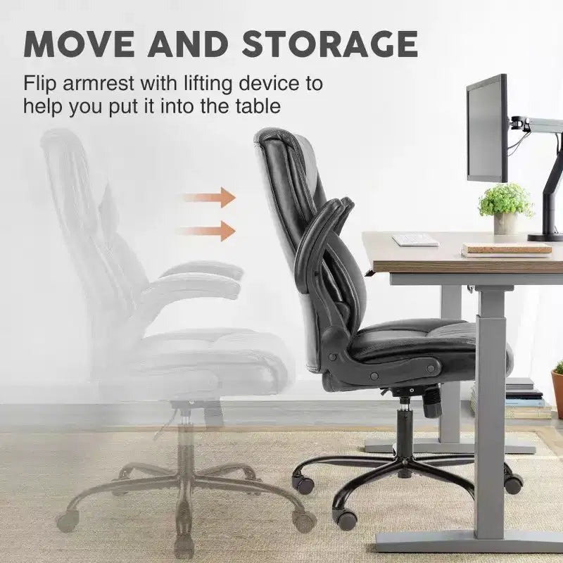 Chaise de bureau ergonomique en cuir PU TUYOHW, chaise de bureau de direction à dossier haut avec accoudoirs relevables et support lombaire dynamique, capacité de 125 kg