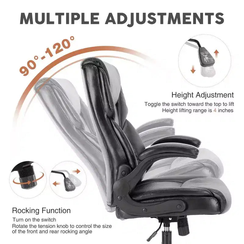 Chaise de bureau ergonomique en cuir PU TUYOHW, chaise de bureau de direction à dossier haut avec accoudoirs relevables et support lombaire dynamique, capacité de 125 kg