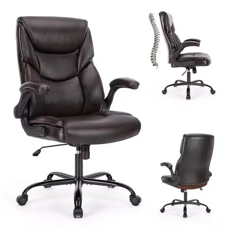 Chaise de bureau ergonomique en cuir PU TUYOHW, chaise de bureau de direction à dossier haut avec accoudoirs relevables et support lombaire dynamique, capacité de 125 kg