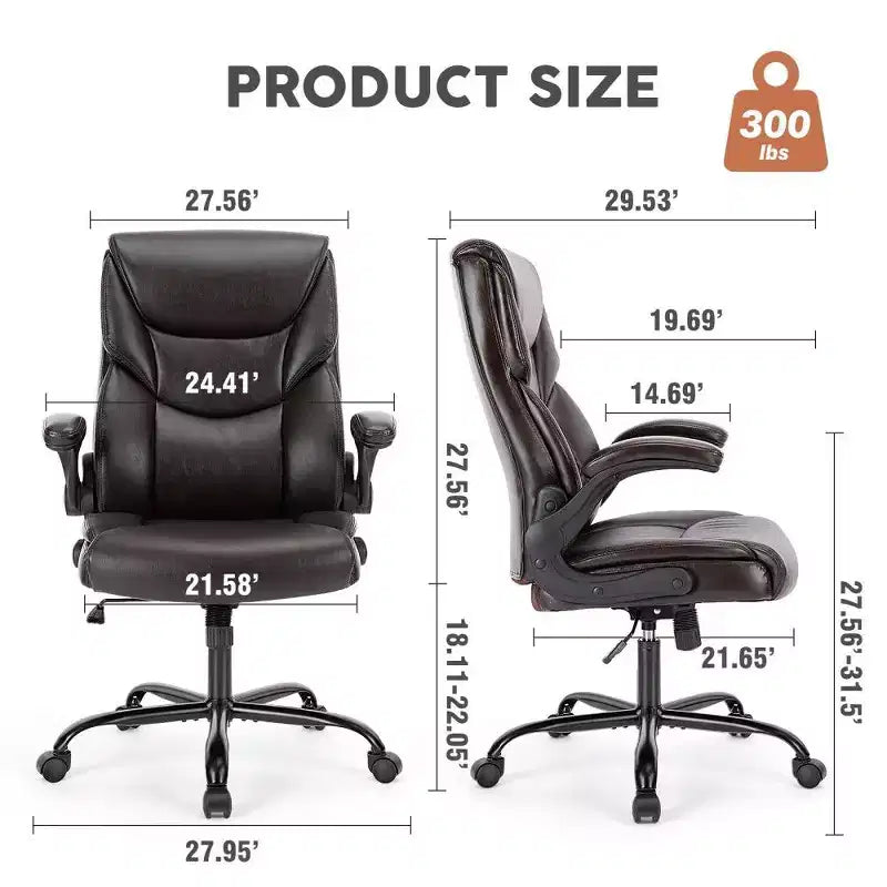Chaise de bureau ergonomique en cuir PU TUYOHW, chaise de bureau de direction à dossier haut avec accoudoirs relevables et support lombaire dynamique, capacité de 125 kg