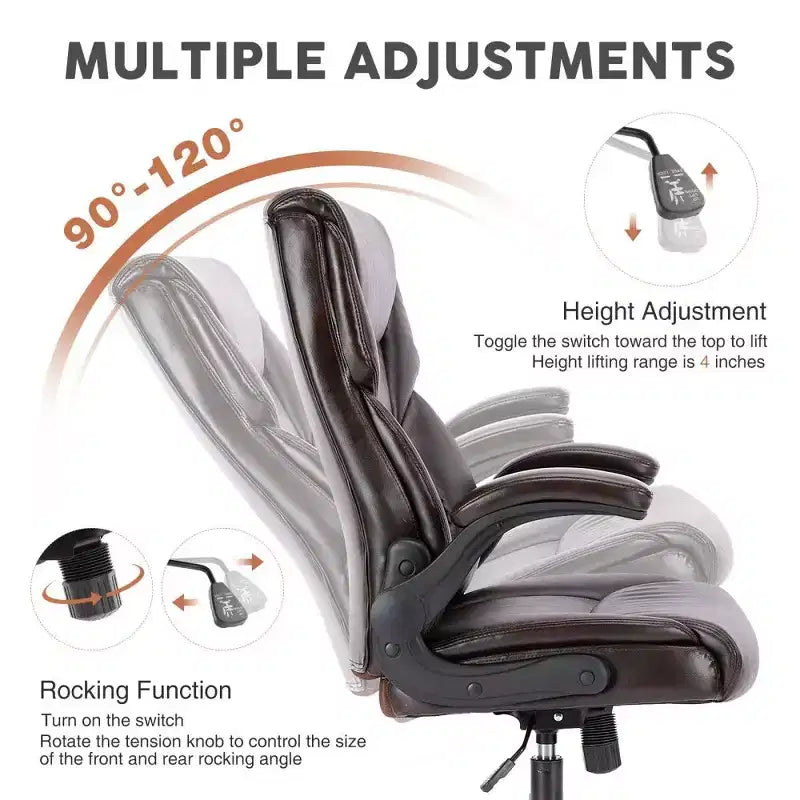 Chaise de bureau ergonomique en cuir PU TUYOHW, chaise de bureau de direction à dossier haut avec accoudoirs relevables et support lombaire dynamique, capacité de 125 kg