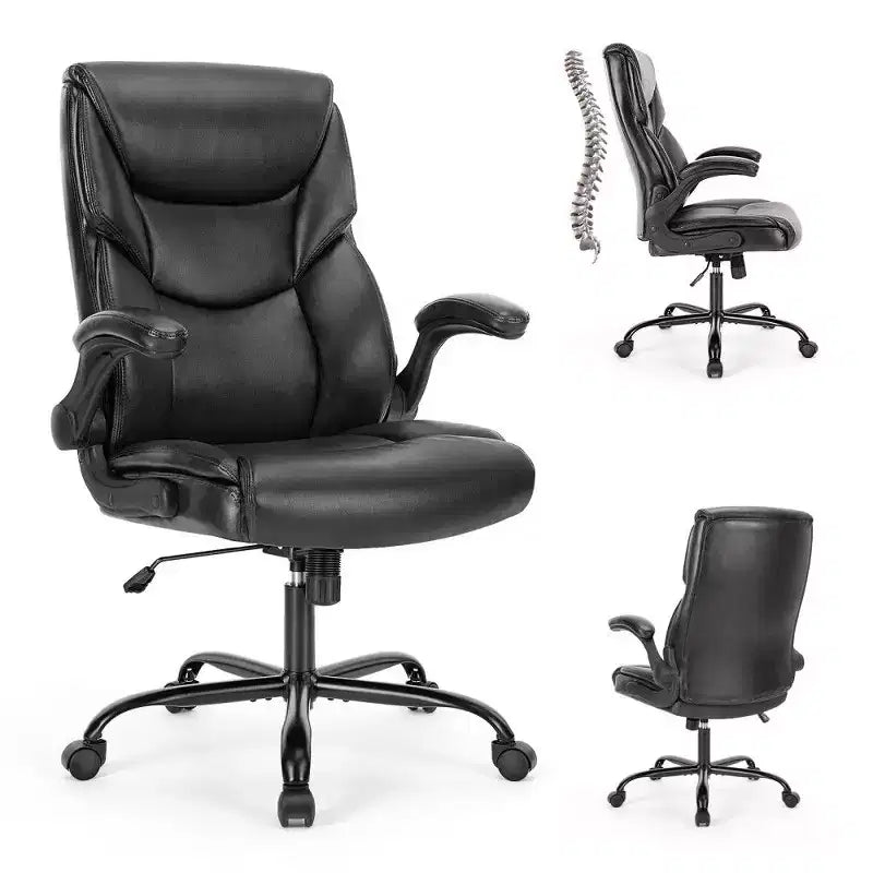 TUYOHW Ergonomic PU Leather Office Chair,High Back Executive Desk Chair with Flip-Up Armrests & Dynamic Lumbar Support,275LB Capacity