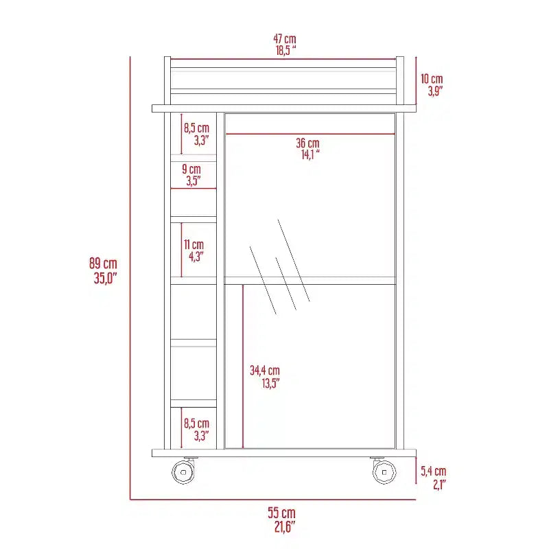 Chariot de bar Homy Casa avec deux étagères et six porte-bouteilles pour salle à manger ou salon, marron