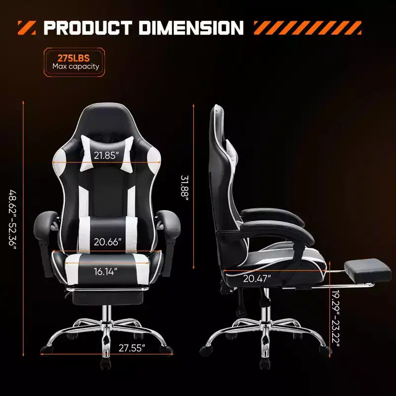 TUYOHW PU Leather Criss Cross Chair on Wheels with Footrest and Lumbar Support,Office Chair with Fixed Up Armrest,Gaming Chair for Office