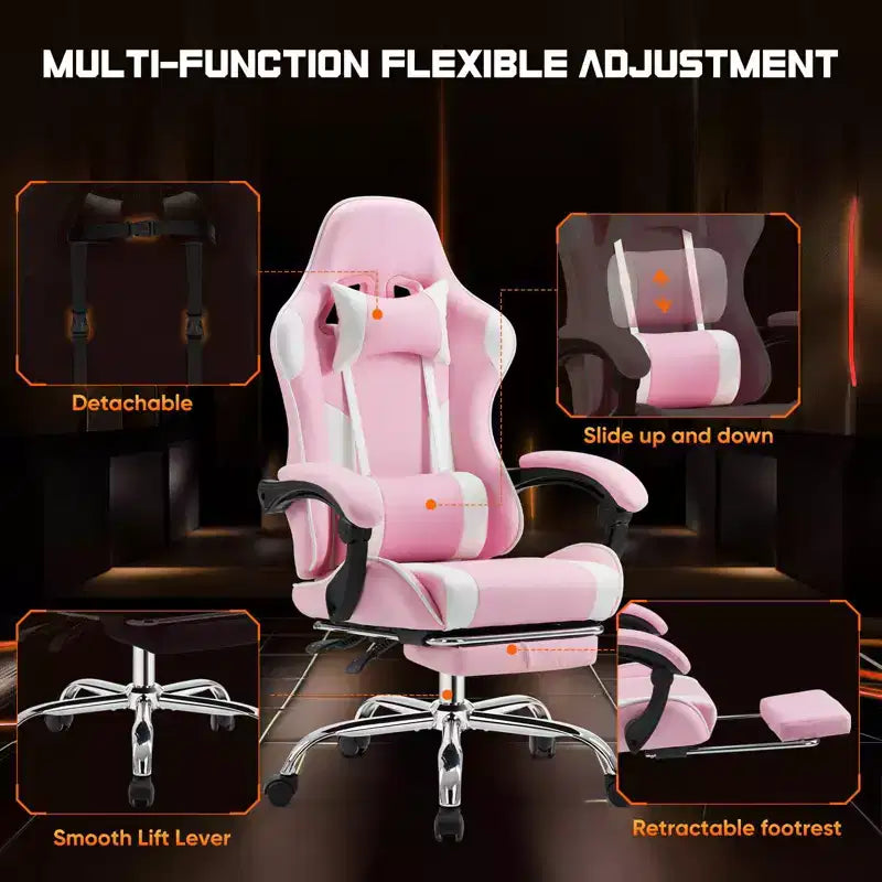 TUYOHW PU Leather Criss Cross Chair on Wheels with Footrest and Lumbar Support,Office Chair with Fixed Up Armrest,Gaming Chair for Office