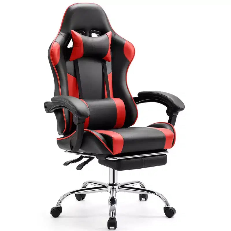 TUYOHW PU Leather Criss Cross Chair on Wheels with Footrest and Lumbar Support,Office Chair with Fixed Up Armrest,Gaming Chair for Office