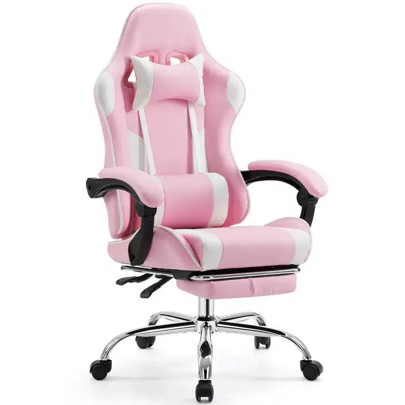 TUYOHW PU Leather Criss Cross Chair on Wheels with Footrest and Lumbar Support,Office Chair with Fixed Up Armrest,Gaming Chair for Office