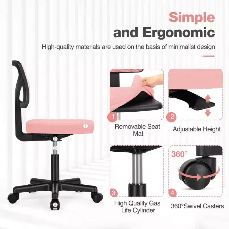 Chaise de bureau TUYOHW à roulettes en maille, croisée pivotante, avec hauteur réglable et soutien lombaire, chaise de jeu à dossier bas pour le bureau