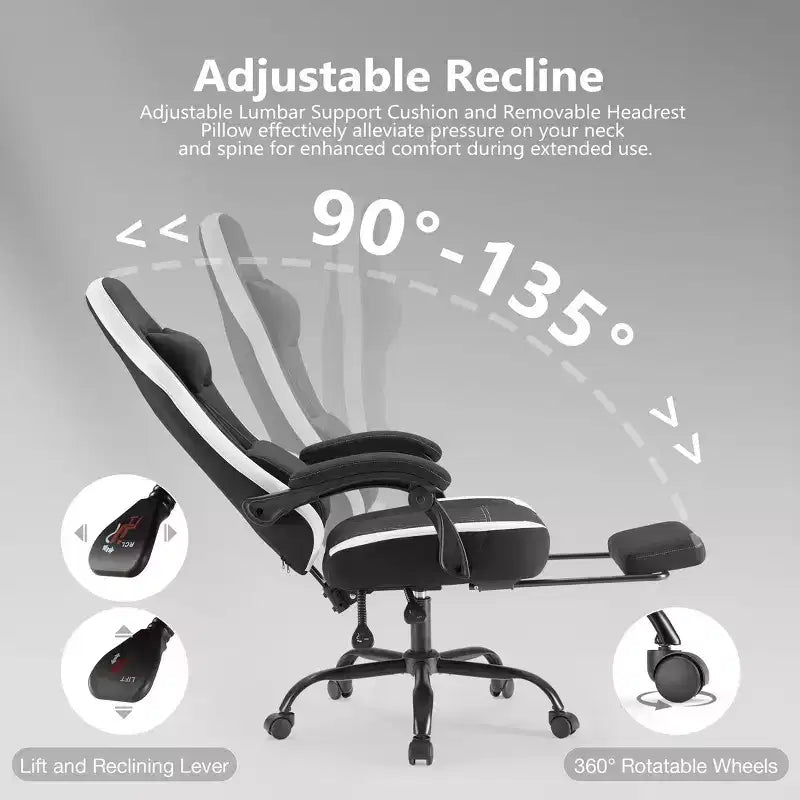 TUYOHW Microfiber Swivel Criss Cross Chair on Wheels,Office Chair with Removable Headrest and Waist Pillow,Gaming Chair for Office