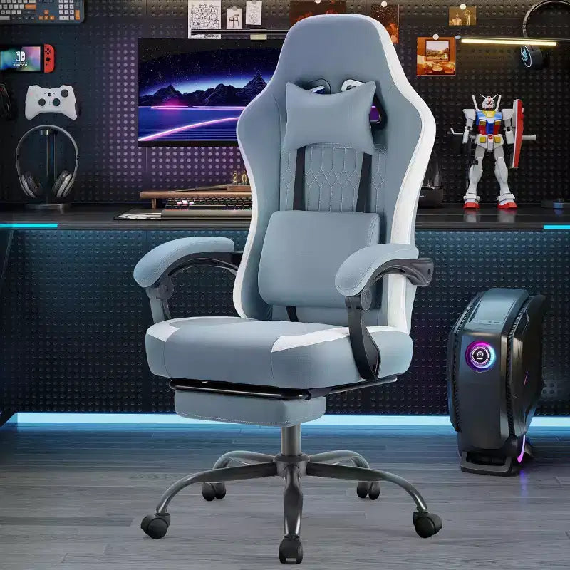 TUYOHW Microfiber Swivel Criss Cross Chair on Wheels,Office Chair with Removable Headrest and Waist Pillow,Gaming Chair for Office