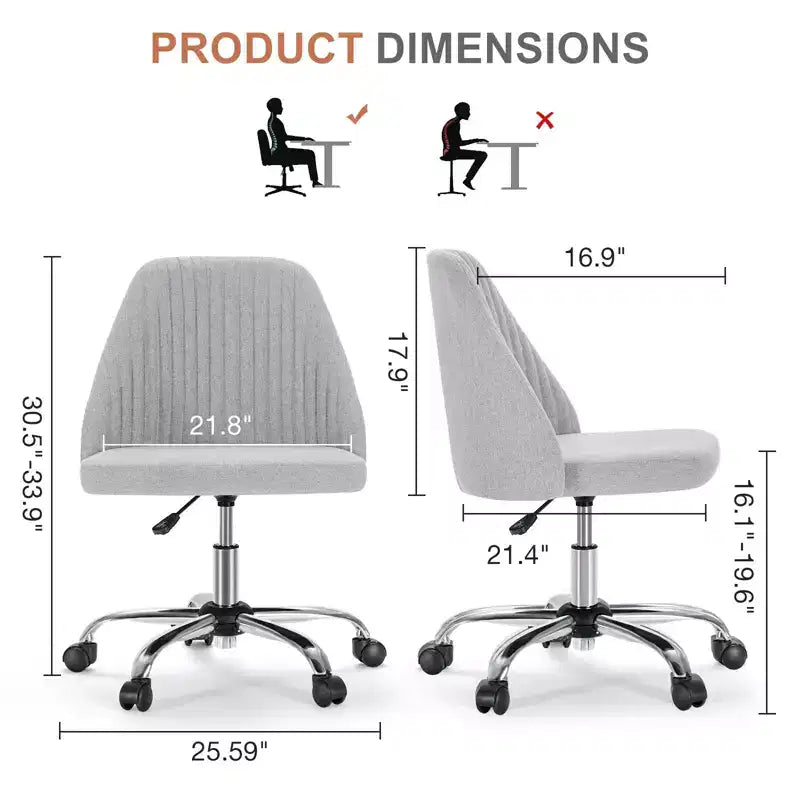 TUYOHW Swivel Criss Cross Chair on Wheels,Office Chair with Adjustable Height and Lumbar Support,Armless Gaming Chair for Office