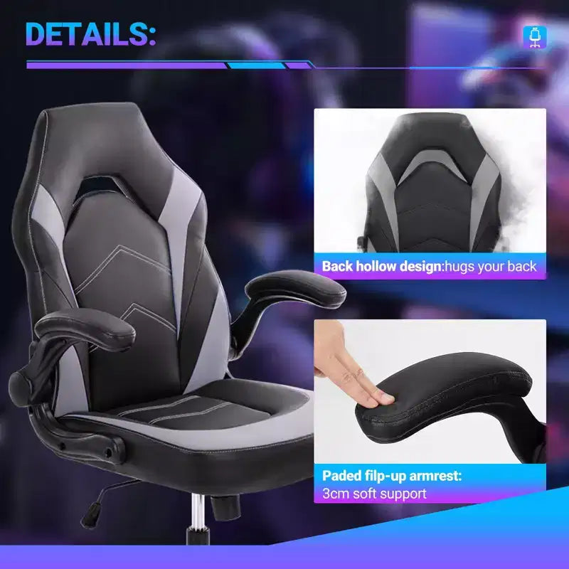 TUYOHW PU Leather Swivel Criss Cross Chair on Wheels with S-Shaped Backrest,Office Chair with Lumbar Support,Gaming Chair for Office