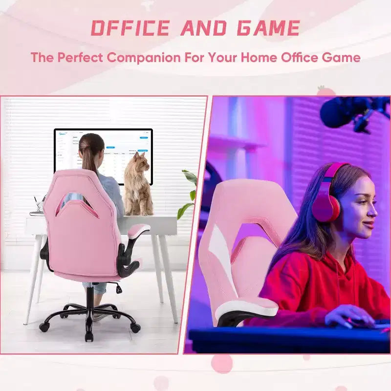 TUYOHW PU Leather Swivel Criss Cross Chair on Wheels with S-Shaped Backrest,Office Chair with Lumbar Support,Gaming Chair for Office