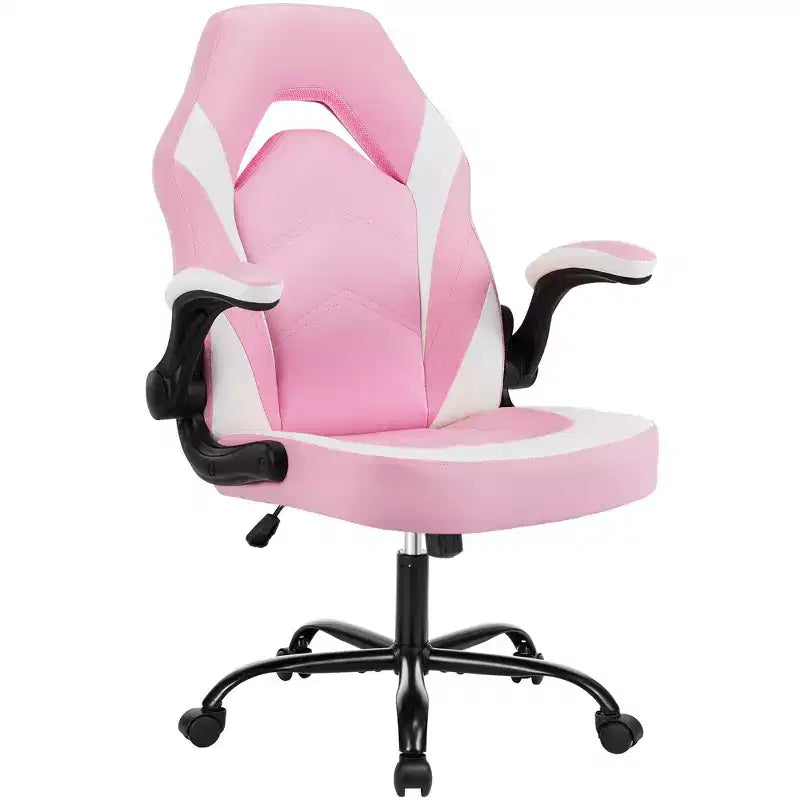 TUYOHW PU Leather Swivel Criss Cross Chair on Wheels with S-Shaped Backrest,Office Chair with Lumbar Support,Gaming Chair for Office