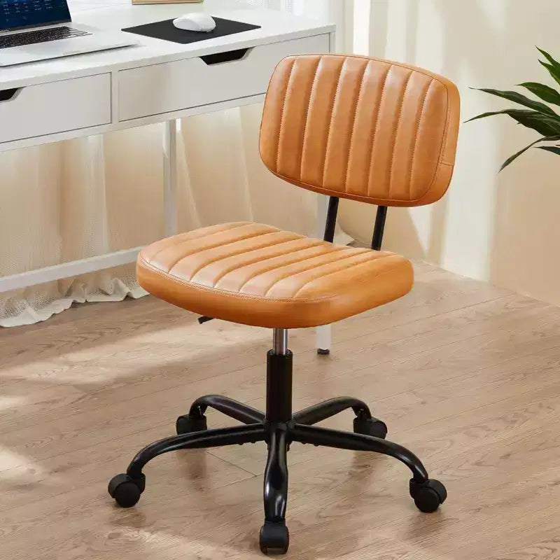 TUYOHW PU Leather Swivel Criss Cross Chair on Wheels,Armless Office Chair with Adjustable Height and Lumbar Support,Gaming Chair for Office