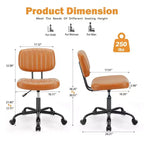 TUYOHW PU Leather Swivel Criss Cross Chair on Wheels,Armless Office Chair with Adjustable Height and Lumbar Support,Gaming Chair for Office