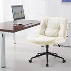 TUYOHW PU Leather Swivel Criss Cross Chair on Wheels,Office Chair with Adjustable Height and Lumbar Support,Armless Gaming Chair for Office
