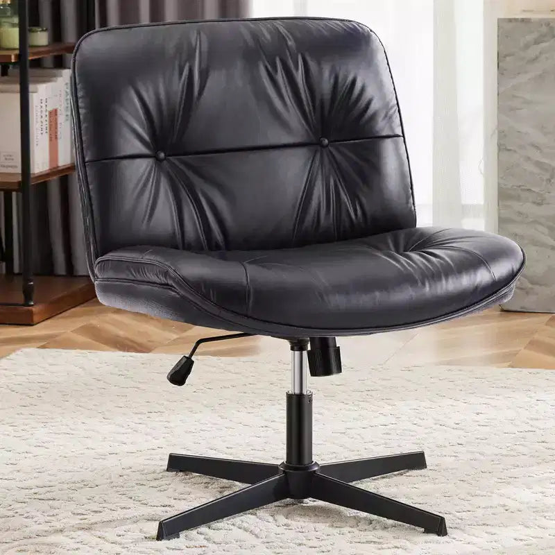 TUYOHW PU Leather Swivel Criss Cross Chair no Wheels,Office Chair with Adjustable Height,Armless Gaming Chair for Office
