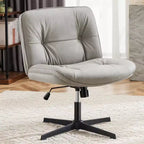 TUYOHW PU Leather Swivel Criss Cross Chair no Wheels,Office Chair with Adjustable Height,Armless Gaming Chair for Office