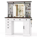 Costway Vanity Desk w/Touch Screen Mirror Farmhouse Dressing Table w/Charging Station