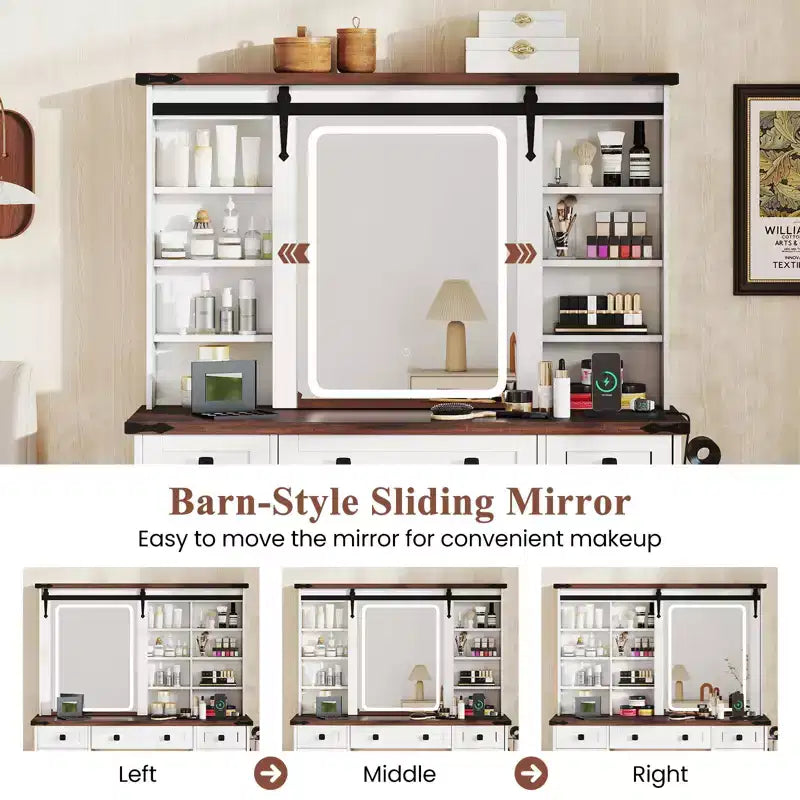 Costway Coiffeuse avec Miroir Tactile, Table de Maquillage de Ferme avec Station de Recharge