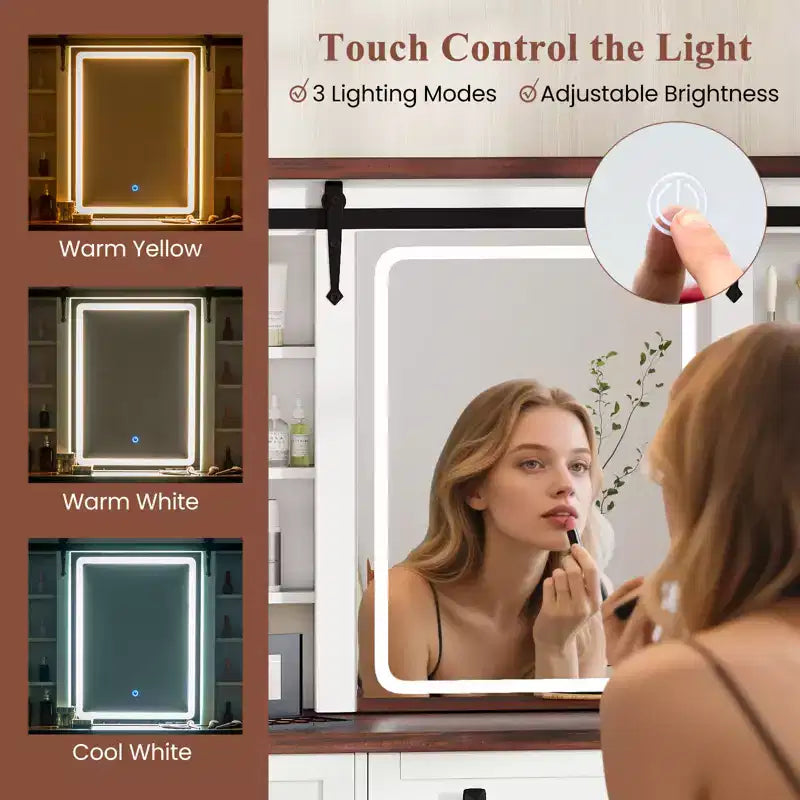 Costway Coiffeuse avec Miroir Tactile, Table de Maquillage de Ferme avec Station de Recharge