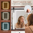 Costway Coiffeuse avec Miroir Tactile, Table de Maquillage de Ferme avec Station de Recharge