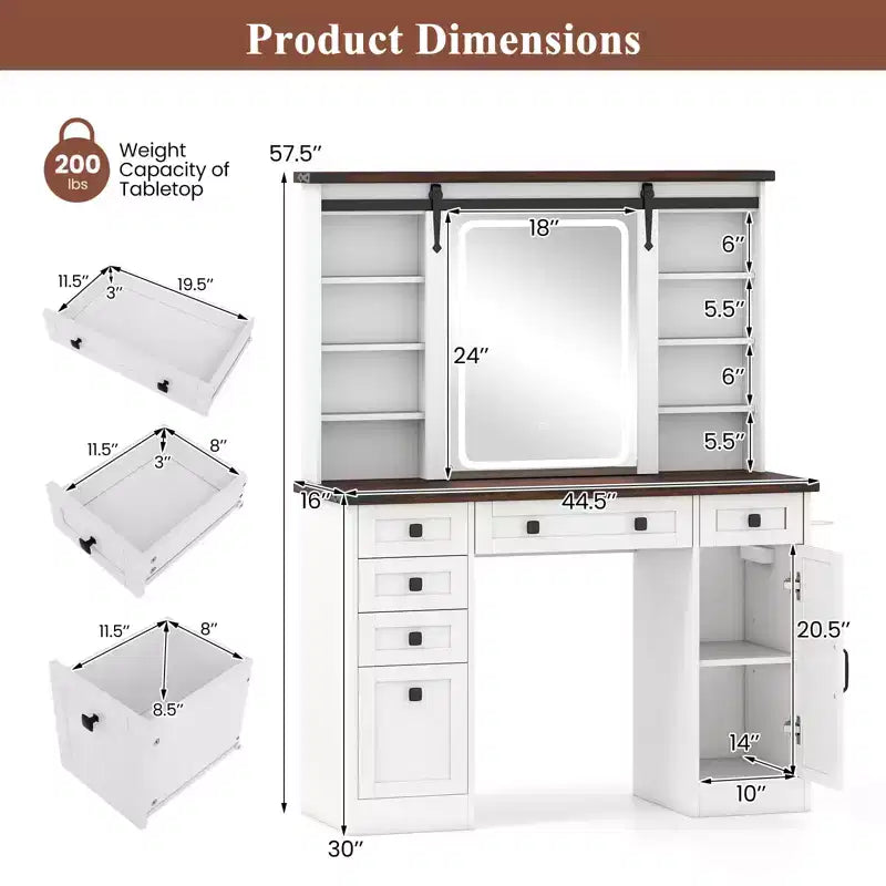 Costway Coiffeuse avec Miroir Tactile, Table de Maquillage de Ferme avec Station de Recharge