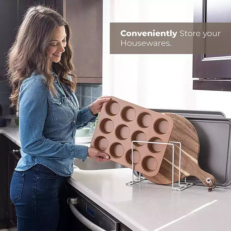 Organisateur de moules à gâteaux en acier Stock Your Home pour armoire ou comptoir - Blanc (Lot de 2)