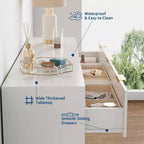 Commode cannelée à 9 tiroirs, Grand organisateur de rangement en bois avec dispositif anti-basculement, Commode et table de chevet rétro pour couloir et entrée