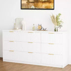 Commode cannelée à 9 tiroirs, Grand organisateur de rangement en bois avec dispositif anti-basculement, Commode et table de chevet rétro pour couloir et entrée