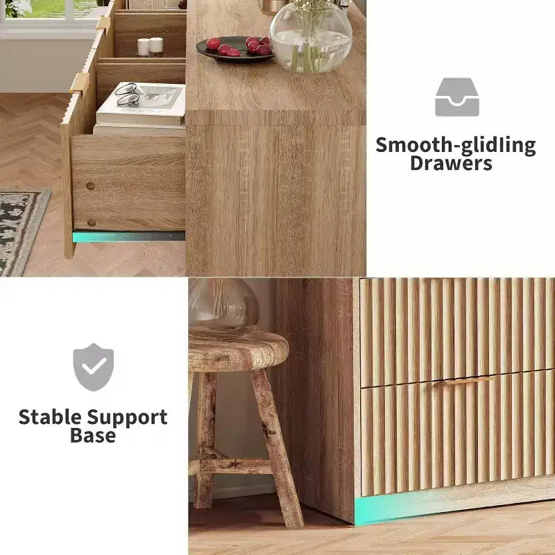 Commode cannelée à 9 tiroirs, Grand organisateur de rangement en bois avec dispositif anti-basculement, Commode et table de chevet rétro pour couloir et entrée