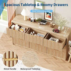 Commode cannelée à 9 tiroirs, Grand organisateur de rangement en bois avec dispositif anti-basculement, Commode et table de chevet rétro pour couloir et entrée