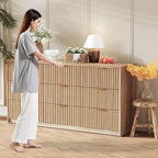 Commode cannelée à 9 tiroirs, Grand organisateur de rangement en bois avec dispositif anti-basculement, Commode et table de chevet rétro pour couloir et entrée