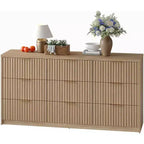 Commode cannelée à 9 tiroirs, Grand organisateur de rangement en bois avec dispositif anti-basculement, Commode et table de chevet rétro pour couloir et entrée